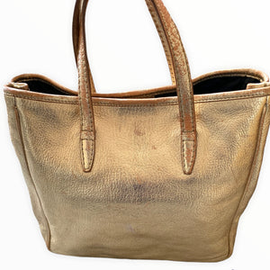 YVES SAINT LAURENT Gold Metallic Leather Y Mail Small Tote bag