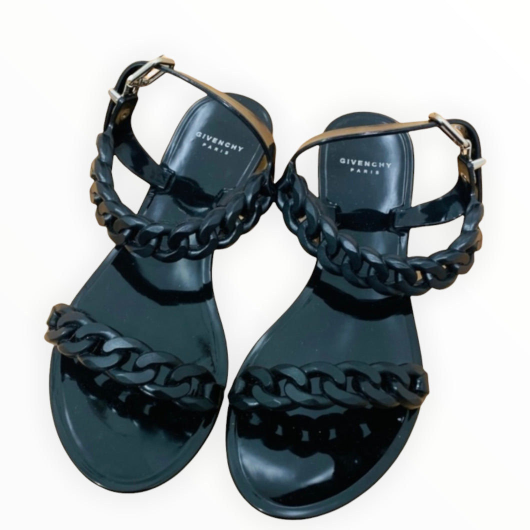 GIVENCHY Rubber Chain-Link Accents Slingback Sandals
