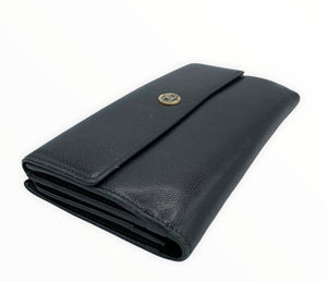 CHANEL Black Calfskin Long Flap Wallet